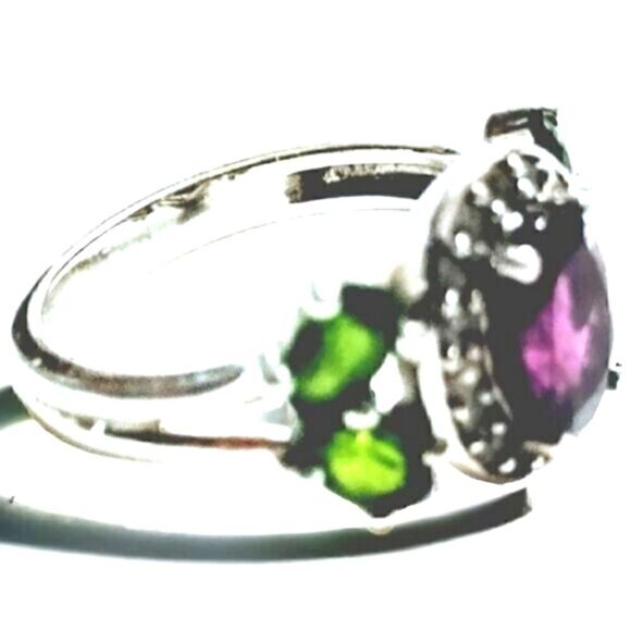 STERLING SILVER RING RASPBERRY Rhodolite Chrome Diopside & Zircon Rhodium SZ 6 - Picture 3 of 11